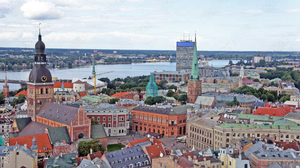 Classical city view from the Cathedral of St. Peter, Riga, Latvia