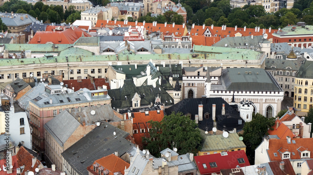 Roofs of old houses from the Cathedral of St. Peter, Riga, Latvia
