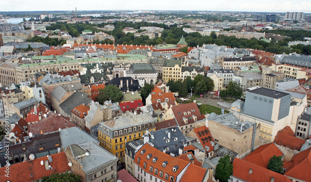 Roofs of old houses from the Cathedral of St. Peter, Riga, Latvia
