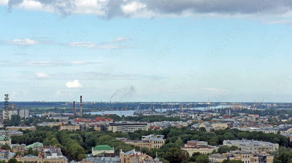 Industrial city view from the Cathedral of St. Peter, Riga, Latvia