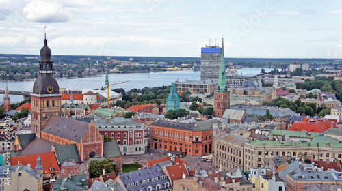 Classical city view from the Cathedral of St. Peter, Riga, Latvia