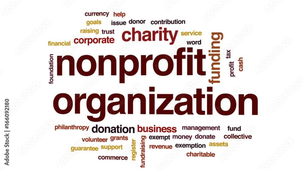 Nonprofit organization animated word cloud, text design animation. Nonprofit organization animated word cloud, text design animation.