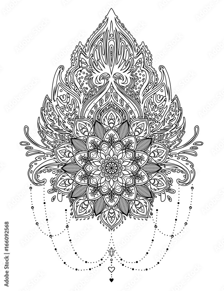 Premium Vector | Vector illustration of hummingbird tattoo arabesques