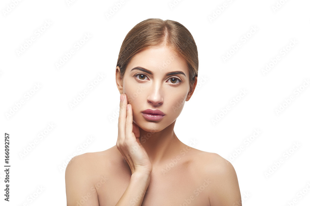 Beauty portrait of woman touching face Beauty portrait of woman touching face