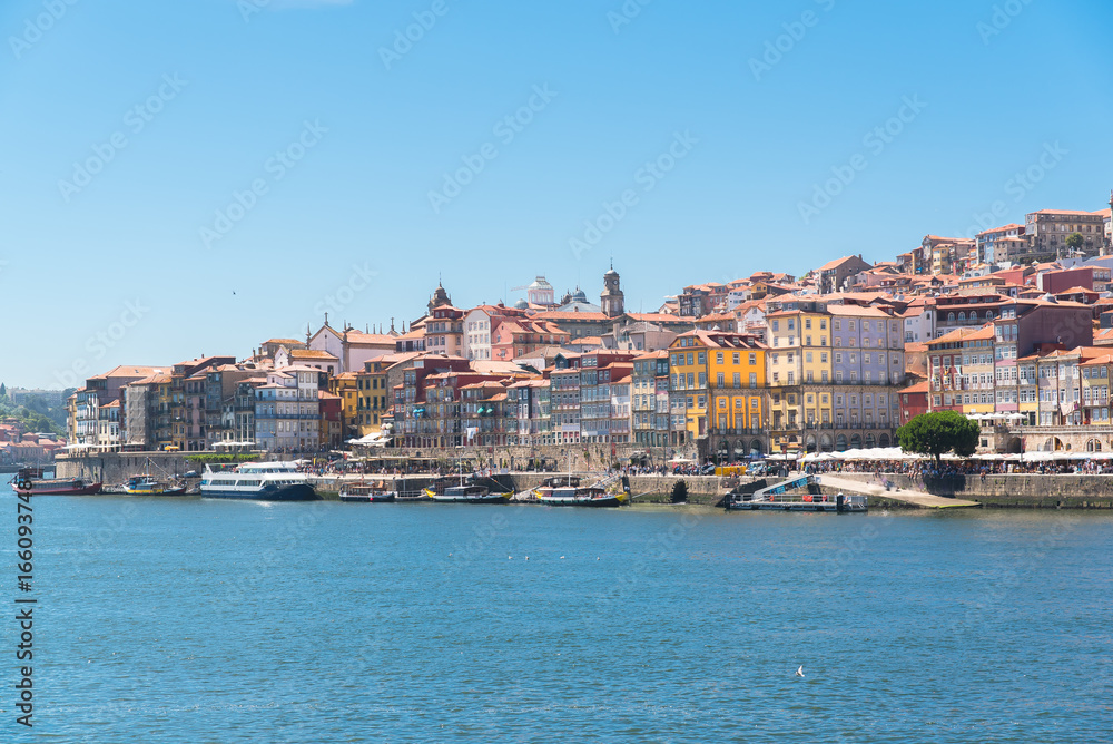     Porto in Portugal, view of the river Douro and the city, with typical colorful houses
