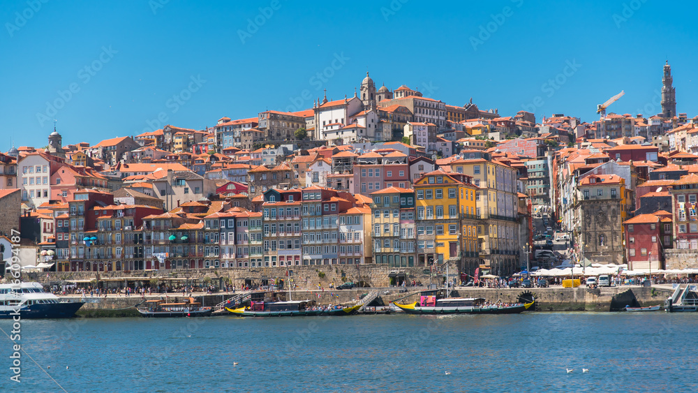     Porto in Portugal, view of the river Douro and the city, with typical colorful houses
