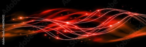 Abstract background with connected lines and dots for your design. Smooth lines, beautifully intertwined, shining dots and flashes on a dark background
