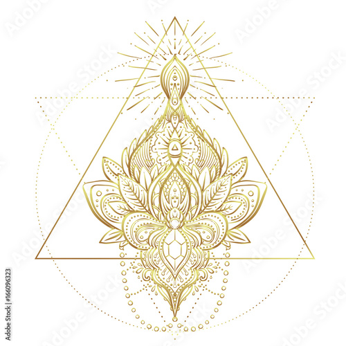 Vintage golden vignette in Oriental style. Line art element for design, isolated on white. Ornamental patterns for Golden stickers, flash temporary tattoo, mehndi and yoga design