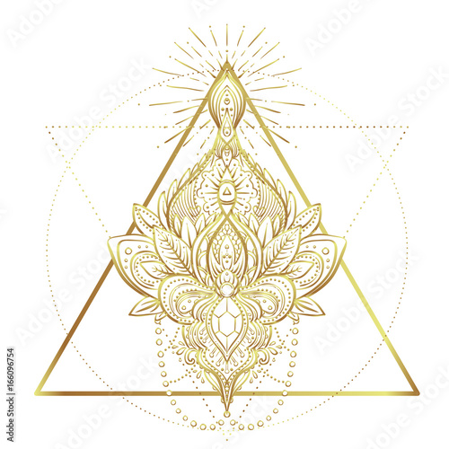 Vintage golden vignette in Oriental style. Line art element for design, isolated on white. Ornamental patterns for Golden stickers, flash temporary tattoo, mehndi and yoga design