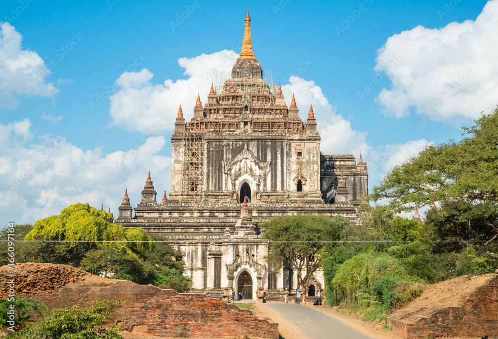 Thatbyinnyu Temple the tallest temple in Bagan archaeology site during renovate after the big earth quake in year 2016.