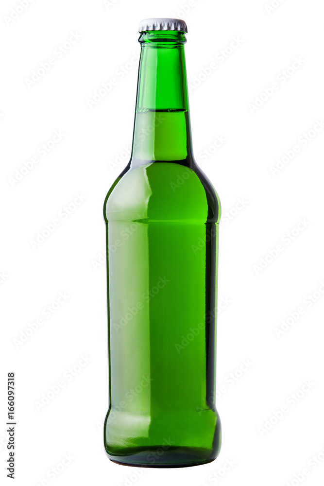 Glass bottle of green, clipping path, cold beer, isolated on white background Glass bottle of green, clipping path, cold beer, isolated on white background