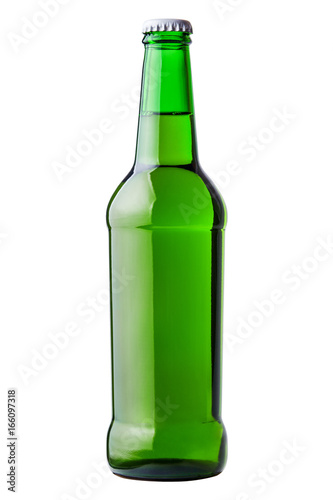 Glass bottle of green, clipping path, cold beer, isolated on white background