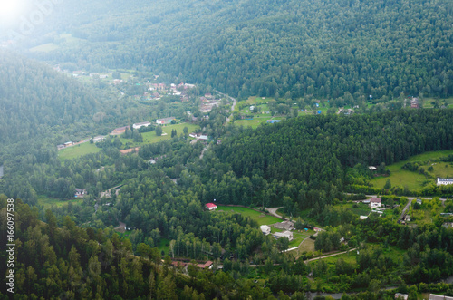 Sanatorium in the mountains in summer, top view