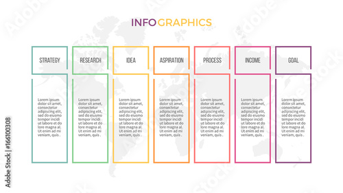 Business infographics. Presentation with 7 columns, options. Vector template.