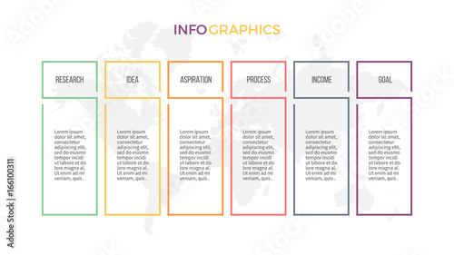 Business infographics. Presentation with 6 columns, options. Vector template.