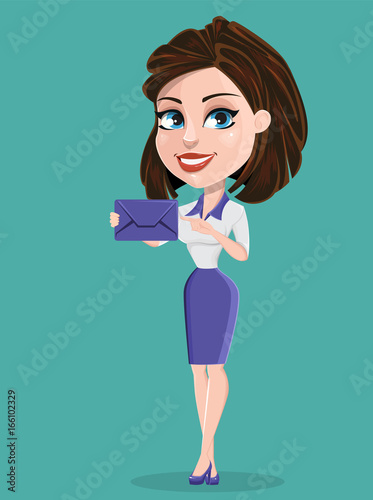 Beautiful business woman with envelope. Businesswoman in formal wear.