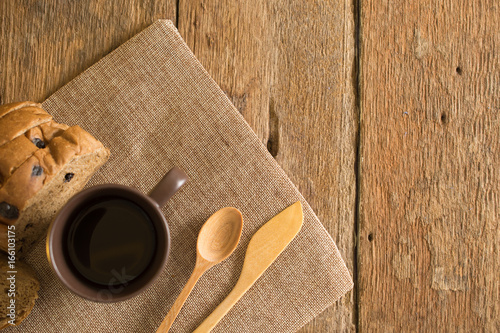 Breakfast Cappuccino coffee, cappuccino or espresso coffee put on a wood table.