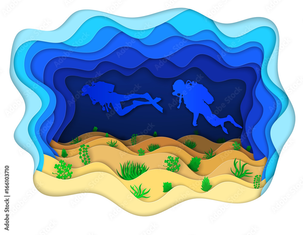 Naklejka premium illustration two scuba divers on a sea-bottom