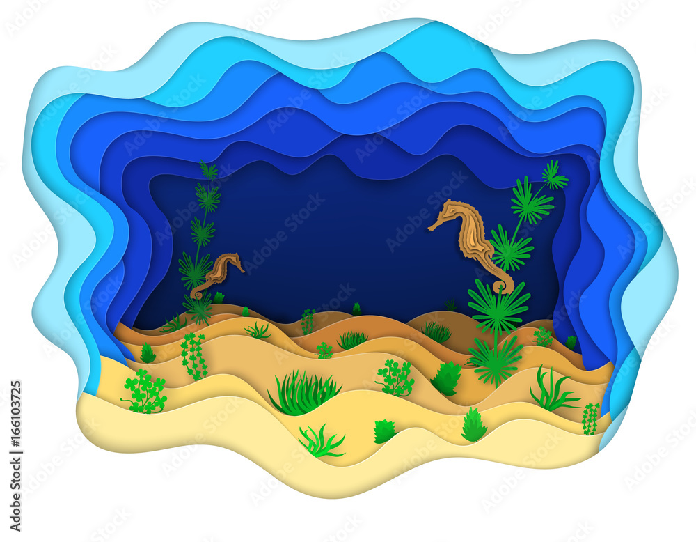  illustration of seahorse resting on algae