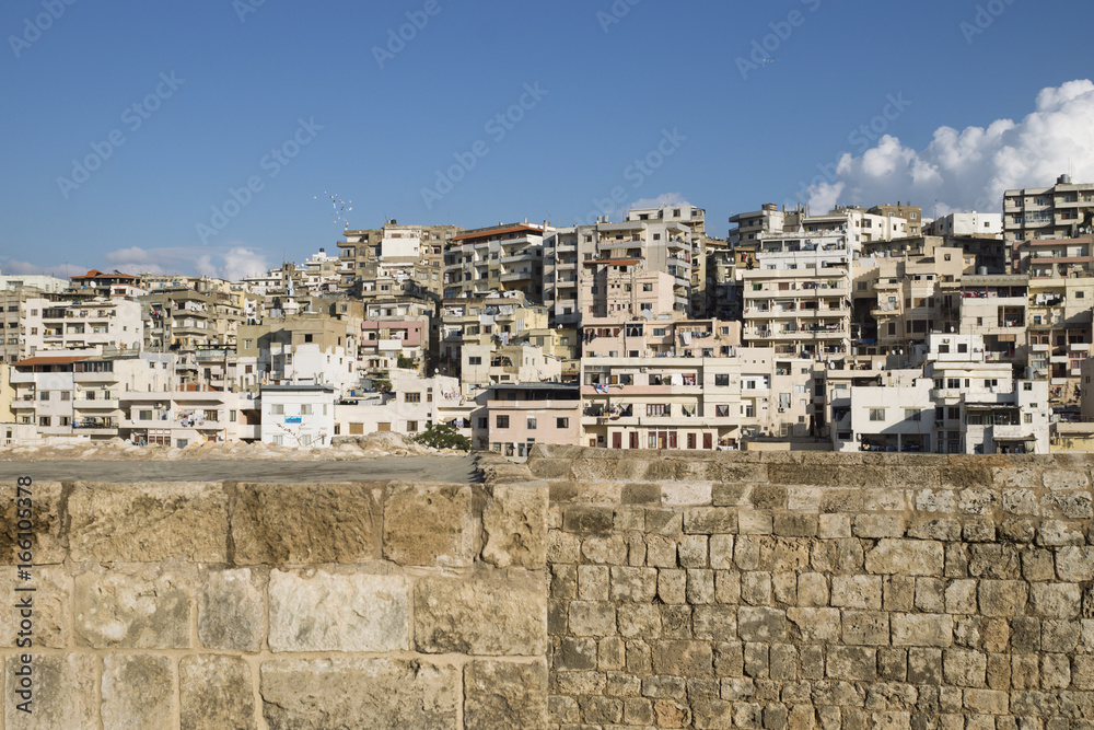 View to the slums with the walls of Citadel of Raymond de Saint-Gilles, Tripoli, Lebanon