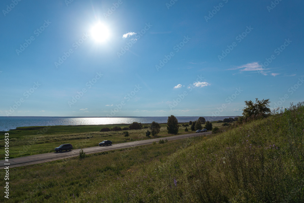 Fototapeta premium Long-awaited warm weather has come, warm evening at Pleshcheevo lake