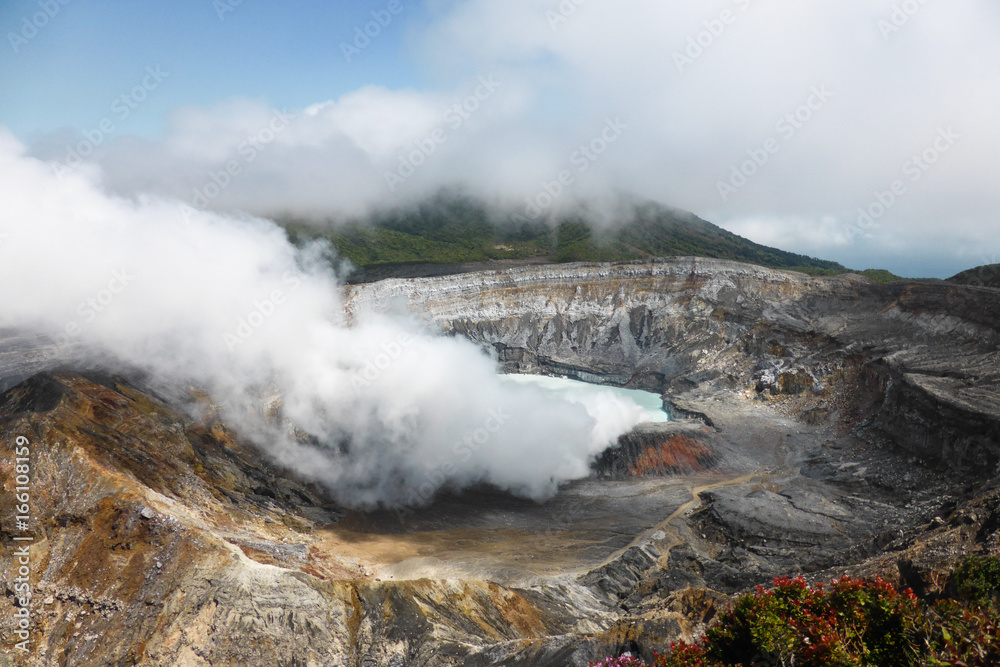 Smoke emerging from the Main Crater of Poas Volcano and National Park, Costa Rica
