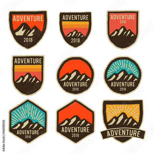 Adventure Hipster Hand Draw Outdoor Mountain Logo Set Collection