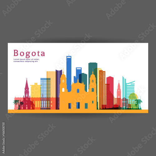 Bogota colorful architecture vector illustration, skyline city silhouette, skyscraper, flat design.
