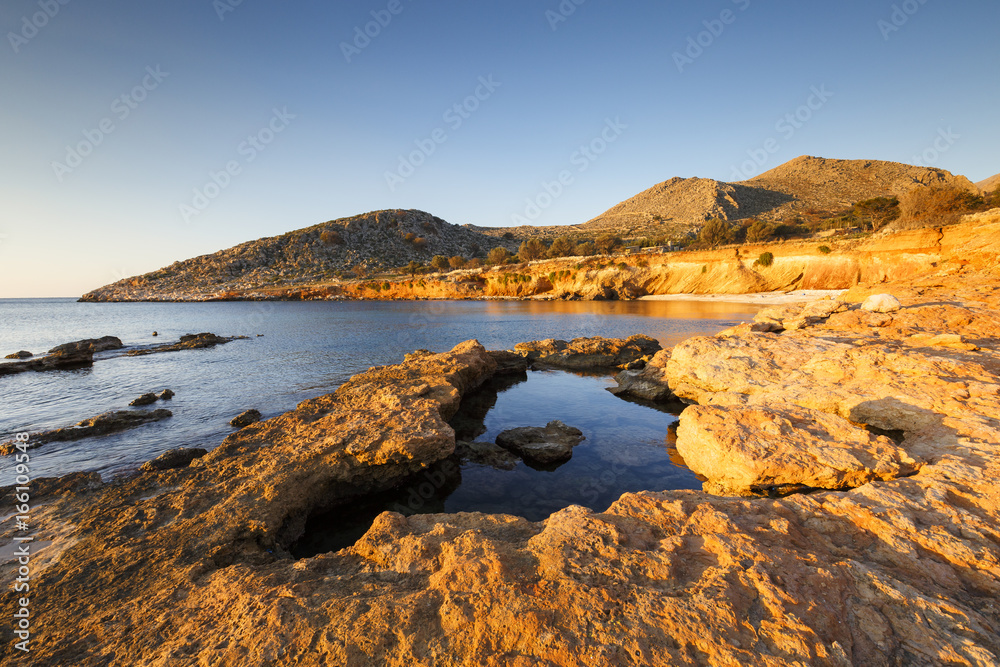 Coast of Halki island in Dodecanese archipelago, Greece.
Coast of Halki island in Dodecanese archipelago, Greece.