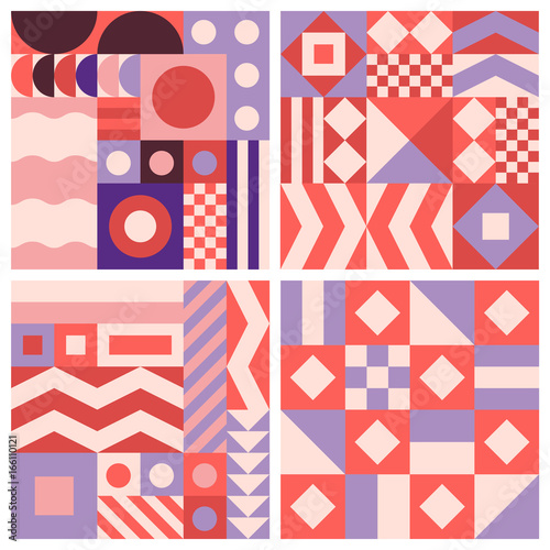 Vector trendy abstract seamless patterns in modern minimal style with geometric shapes