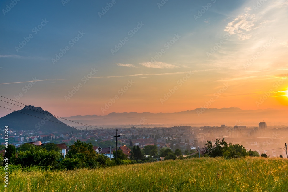 Morning view with Deva city, Romania