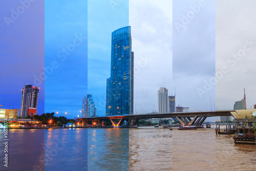Different shade colors of different time in same frame at the river 