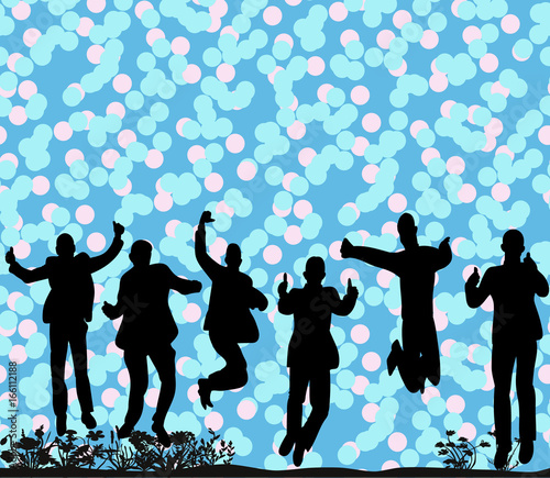 Vector silhouette of men in suits jumping
