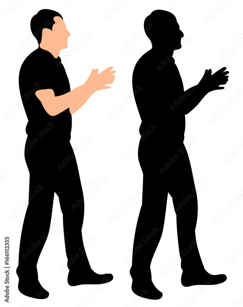 Vector, isolated, silhouette man applauding, joy