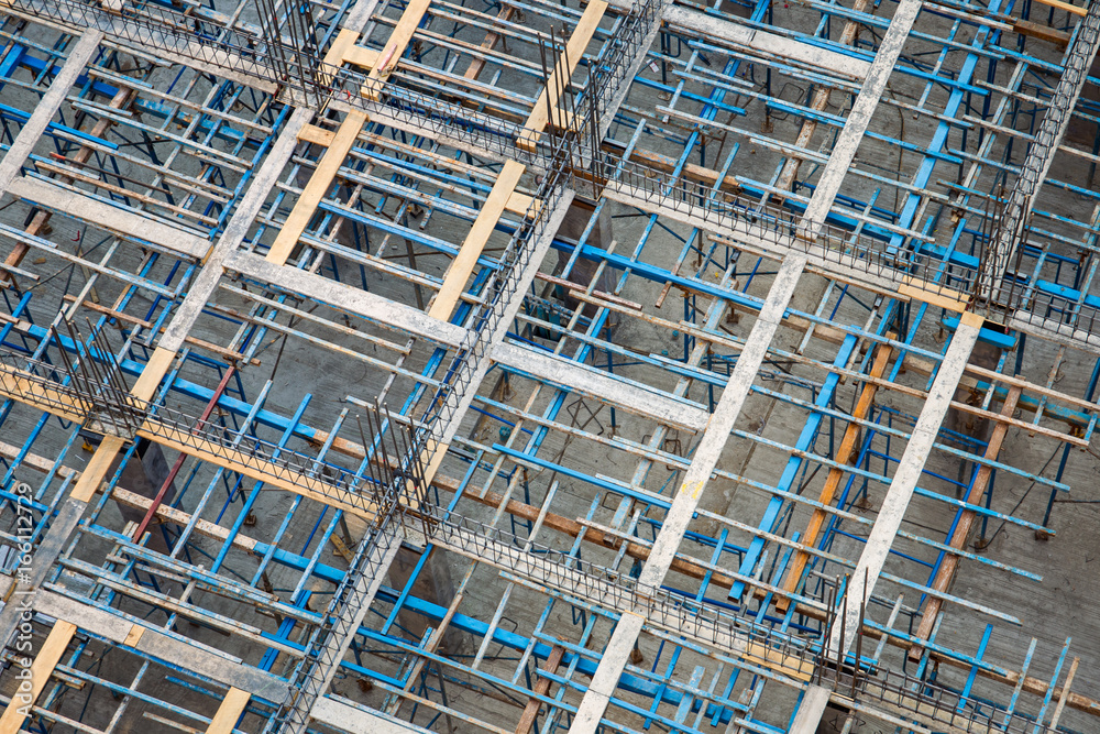 Metal scaffold set up for heavy building construction from above angle. Metal scaffold set up for heavy building construction from above angle.