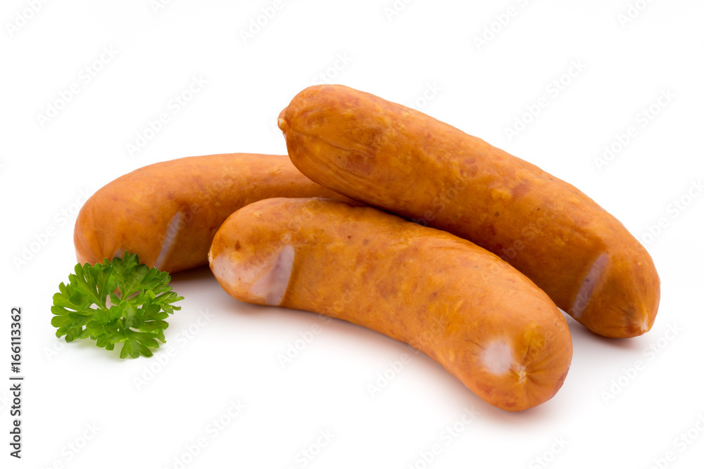 Sausage and spices isolated on white background, fresh delicious frankfurter. Sausage and spices isolated on white background, fresh delicious frankfurter.