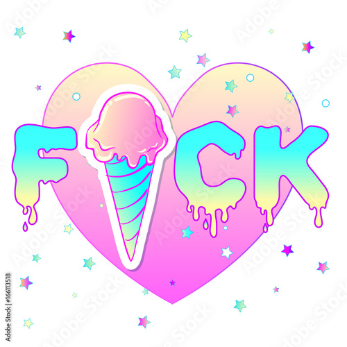 Valentine's Day concept.Vector illustration in pink pastel goth colors isolated on white. Sticker, patch, poster graphic design. Kawaii card design. Ice cream waffle cone over