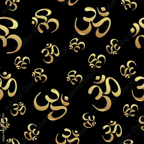 Lord Ganesha & Diwali Om Sacred Symbol Seamless Pattern. Repetition background for textiles, wrapping paper or wallpapers. Boho style ornament. indu motifs.