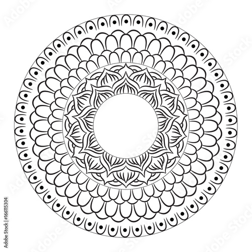Mandala ornament. Round template. Decorative element  can be used for greeting card, wedding invitation, yoga poster, coloring book.. Doodle emblem.