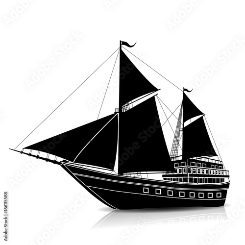 silhouette vintage sailing ship with reflection