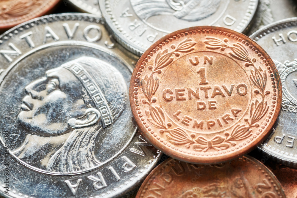 Close up picture of Honduran lempira coins, shallow depth of field. Close up picture of Honduran lempira coins, shallow depth of field.