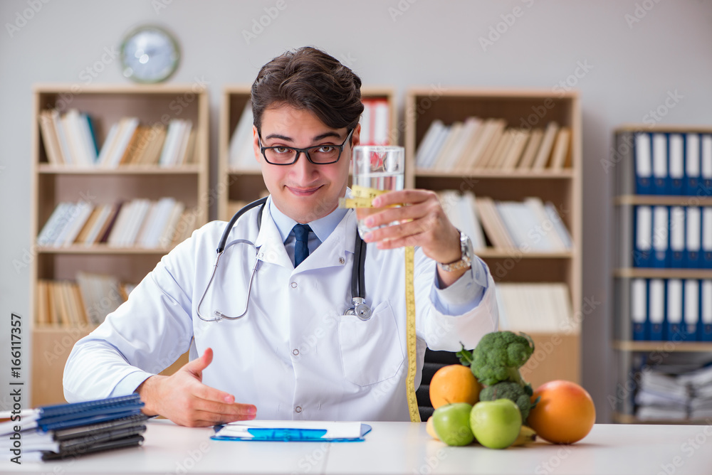 Scientist studying nutrition in various food Scientist studying nutrition in various food