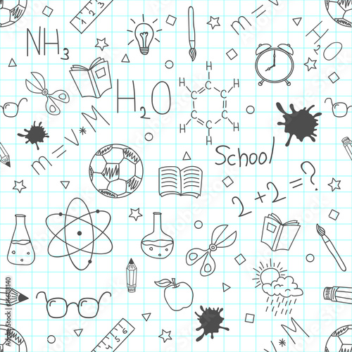 Back to school seamless pattern. Back to school doodles. Hand drawn objects. Vector illustration.