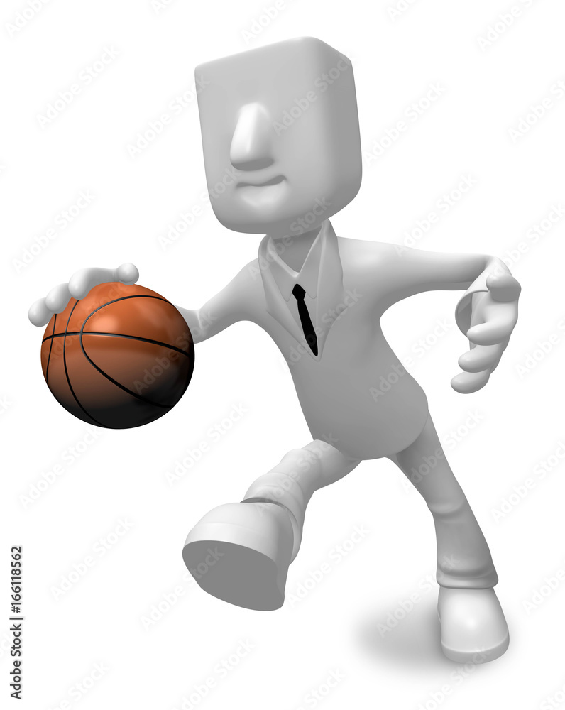 3d Businessman basketball player with ball. 3D Square Man Series.