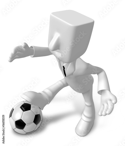 3D Businessman Soccer playing. 3D Square Man Series.