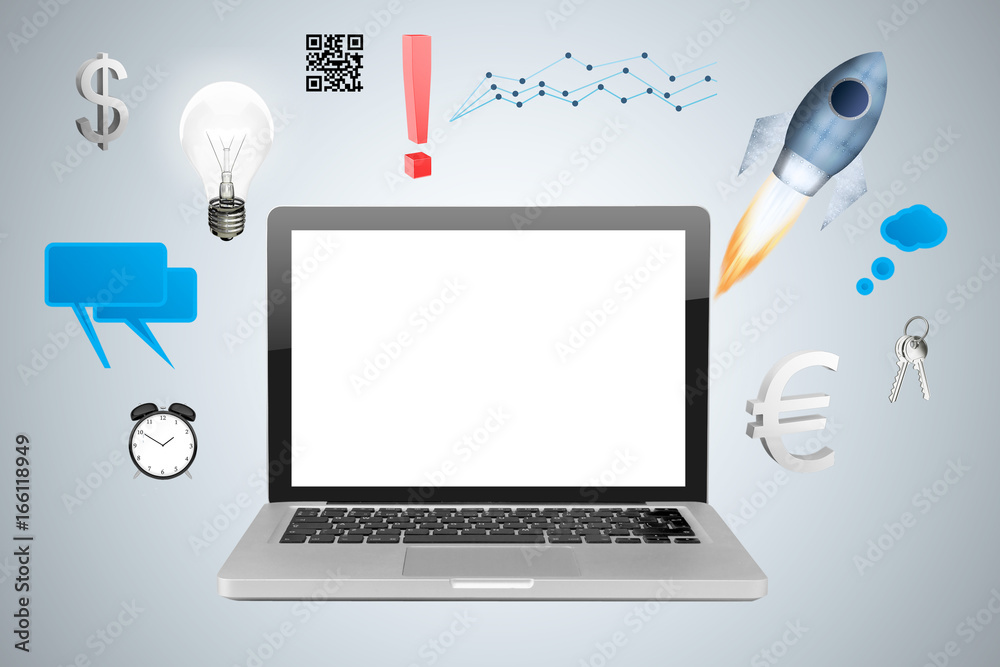 Laptop with business icons Laptop with business icons