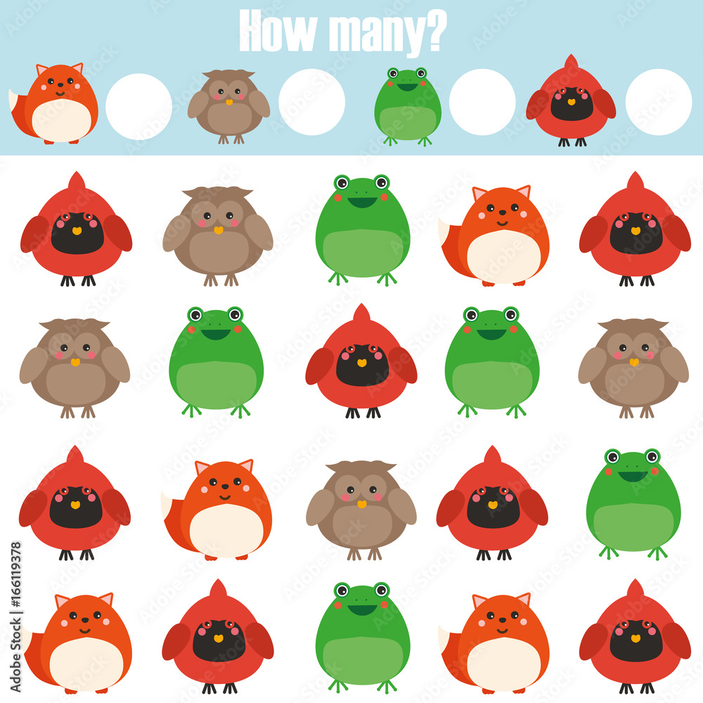 Obraz premium Counting educational children game, kids activity. How many objects task