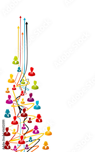 Business vision, teamwork concept with colorful avatar icons over tangled lines with arrows pointing up