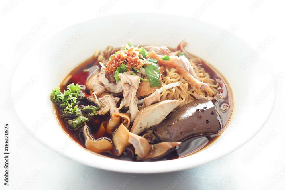 Noodle soup stewed duck put the blood and animal offal. Noodle soup stewed duck put the blood and animal offal.