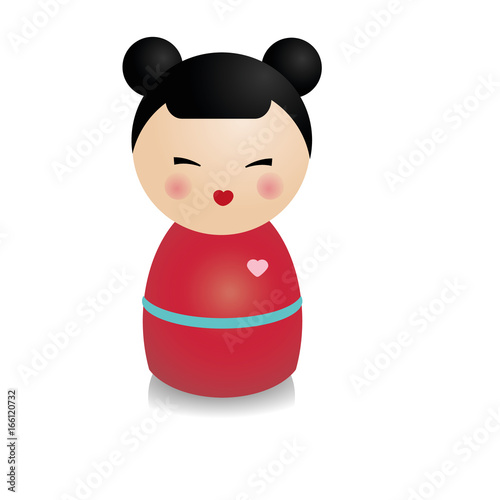 Fashionable kokeshi doll. Traditional japanese figure in realistic style. Vector icon